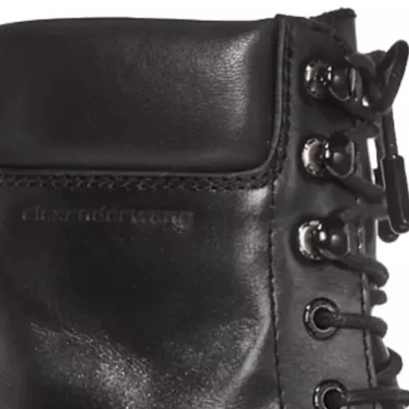 Alexander Wang Atlas Leather Lace-Up Platform Combat Rugged Boots in Black - Picture 15 of 16